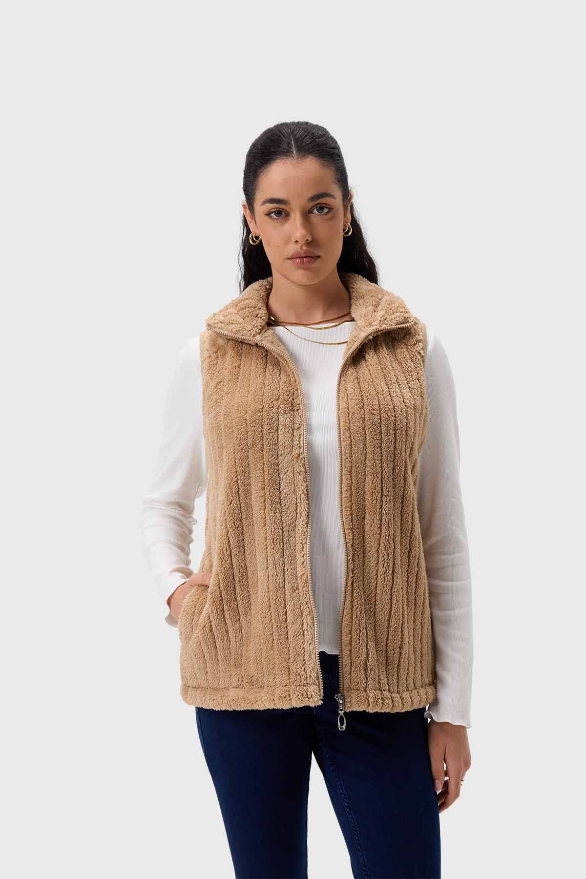 Polar Mujer Peludo Con Textura Beige