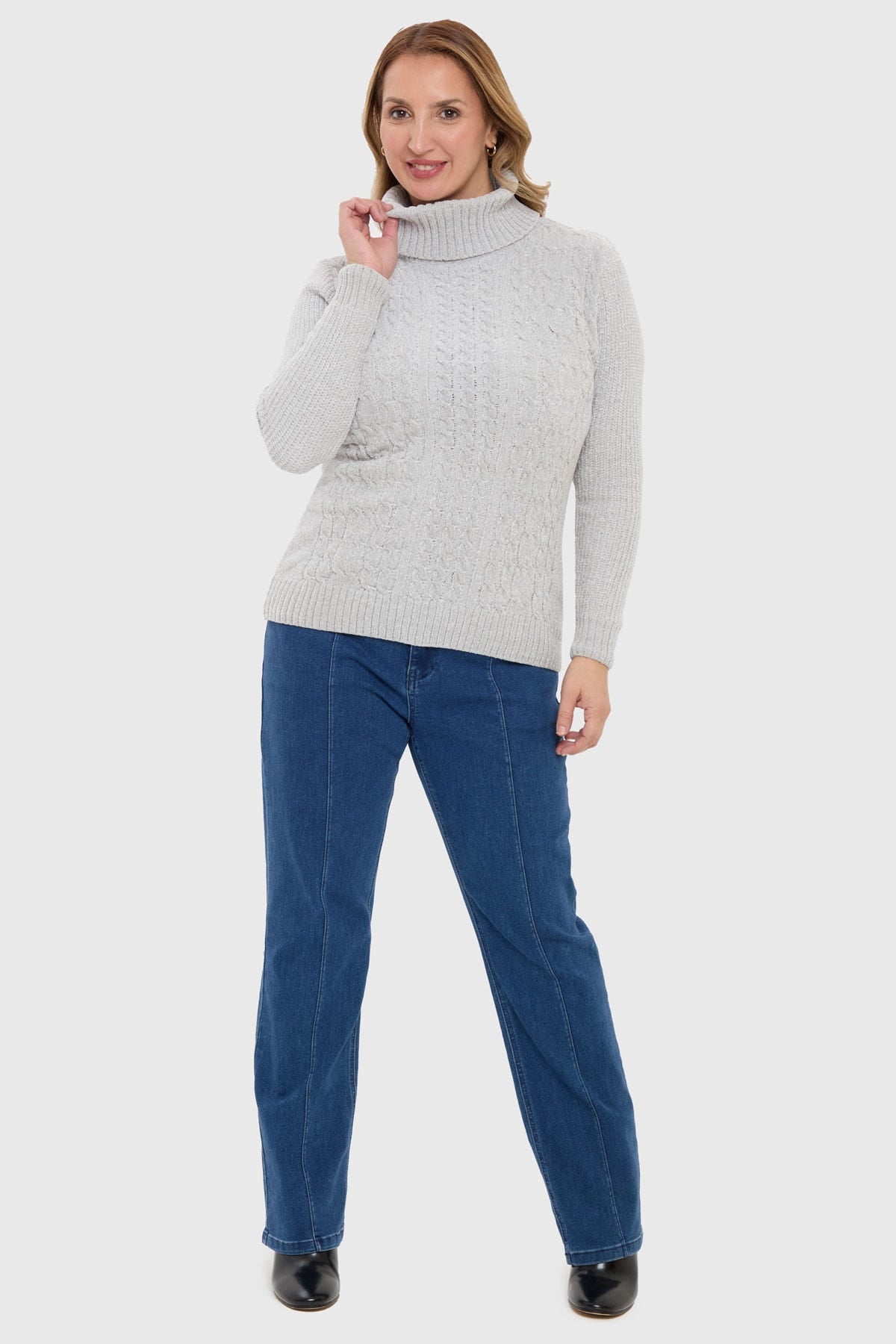 Sweater Mujer Trenzado Gris