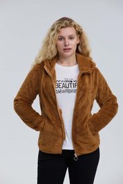 Polar Mujer Peludo Con Bolsillo Camel Oscuro