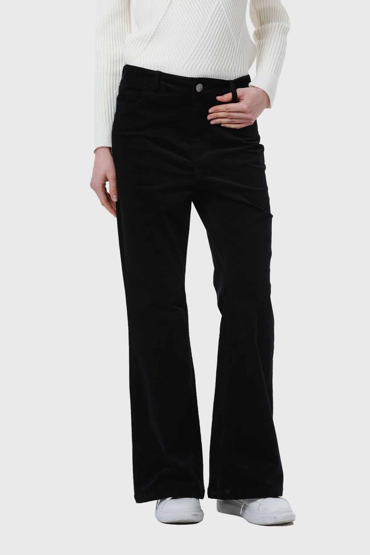 Pantalón Mujer Flare Push Cotelé Negro