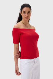 Polera Mujer Con Bardot Rojo