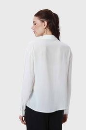 Blusa Mujer Aplicación Perlas Canes Crudo