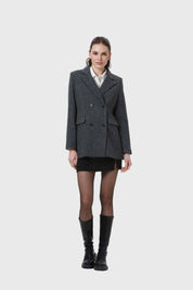ABRIGO MUJER TWEED CRUZADO GRIS