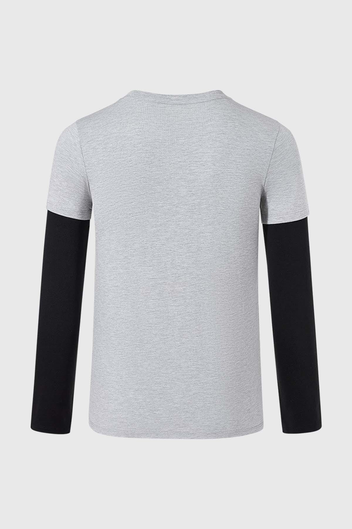 Polera Niño Doble Manga Básica Gris