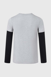 Polera Niño Doble Manga Básica Gris