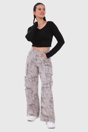 Pantalón Mujer Cargo Manchado Gris