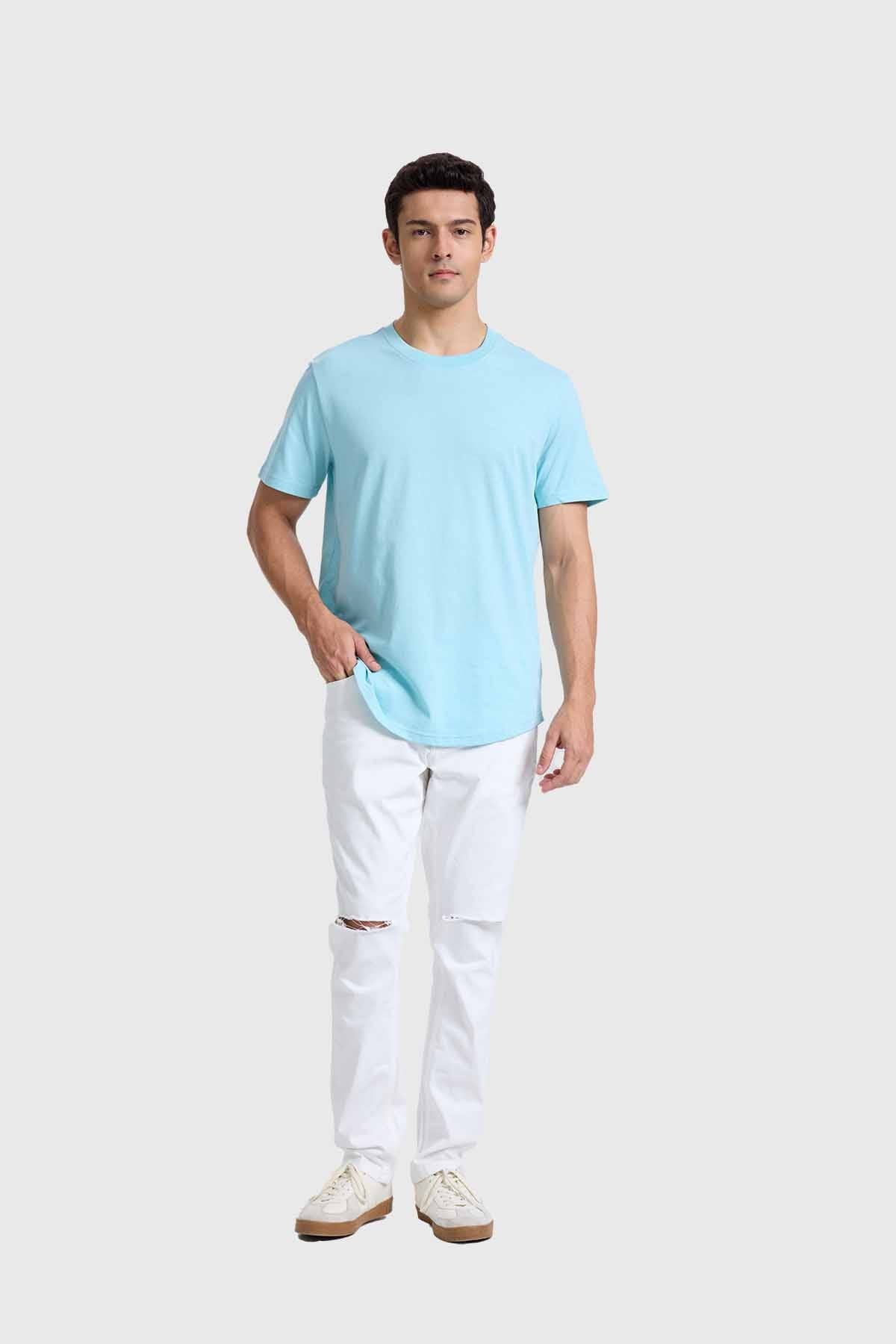 Polera Hombre Long Fit Básica Turquesa