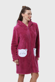 Bata Mujer Polar Con Bolsillo Lila