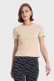 Polera Mujer Rip Crop Beige
