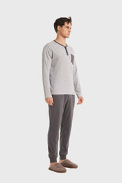 Pijama Hombre Con Pata Y Botón Gris
