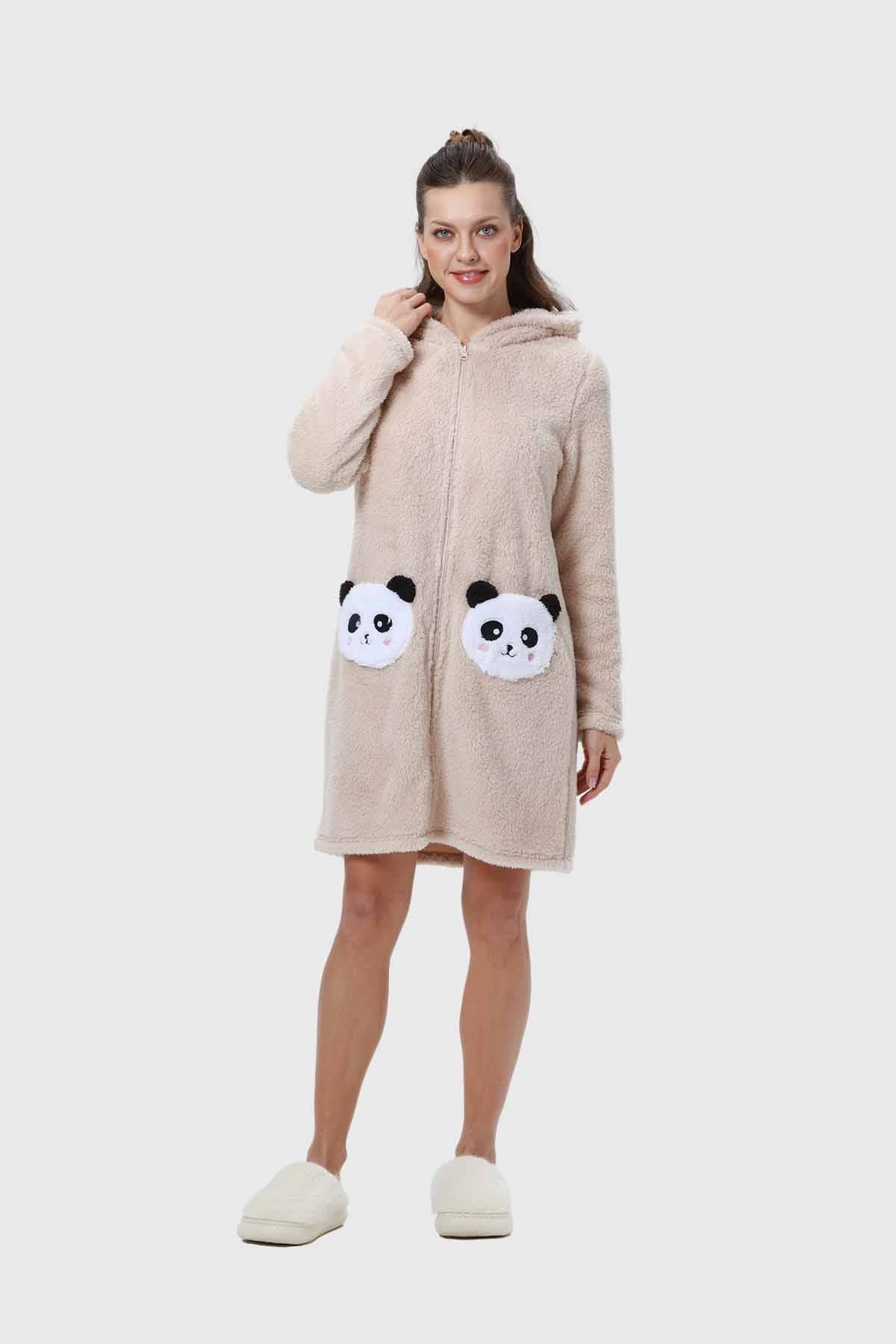 Bata Mujer Polar Con Bolsillo Beige