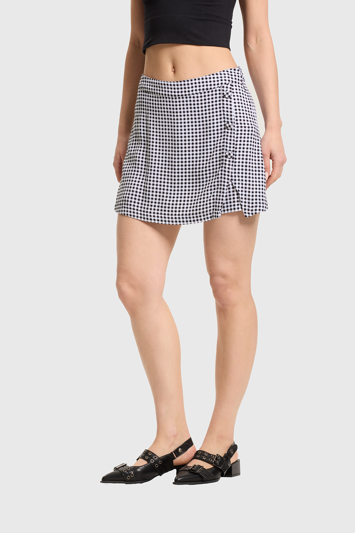 Falda Mujer Short Botones Costado Negro
