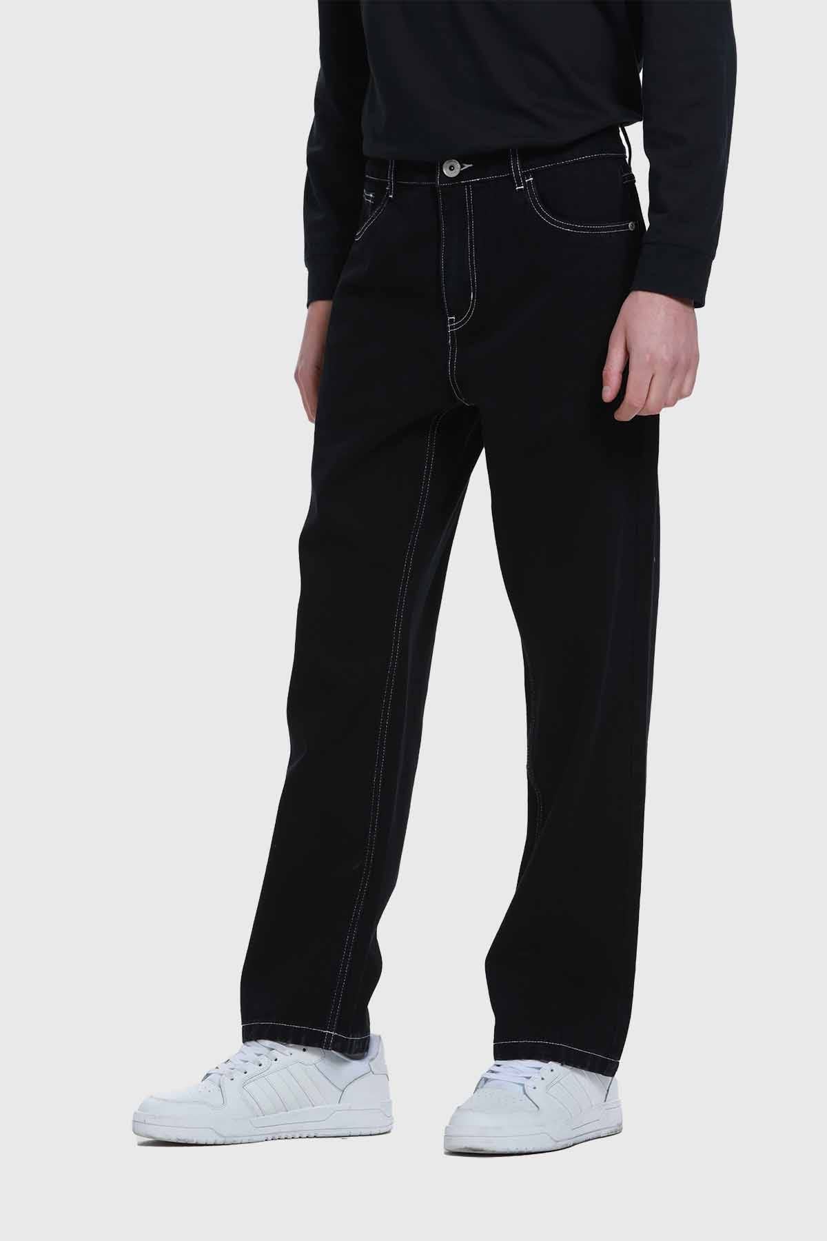 Jeans Hombre Wide Leg Costura Negro