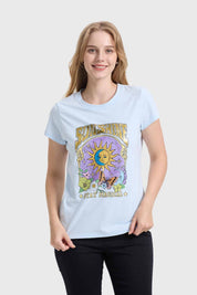 Polera Mujer Básica Print Celeste