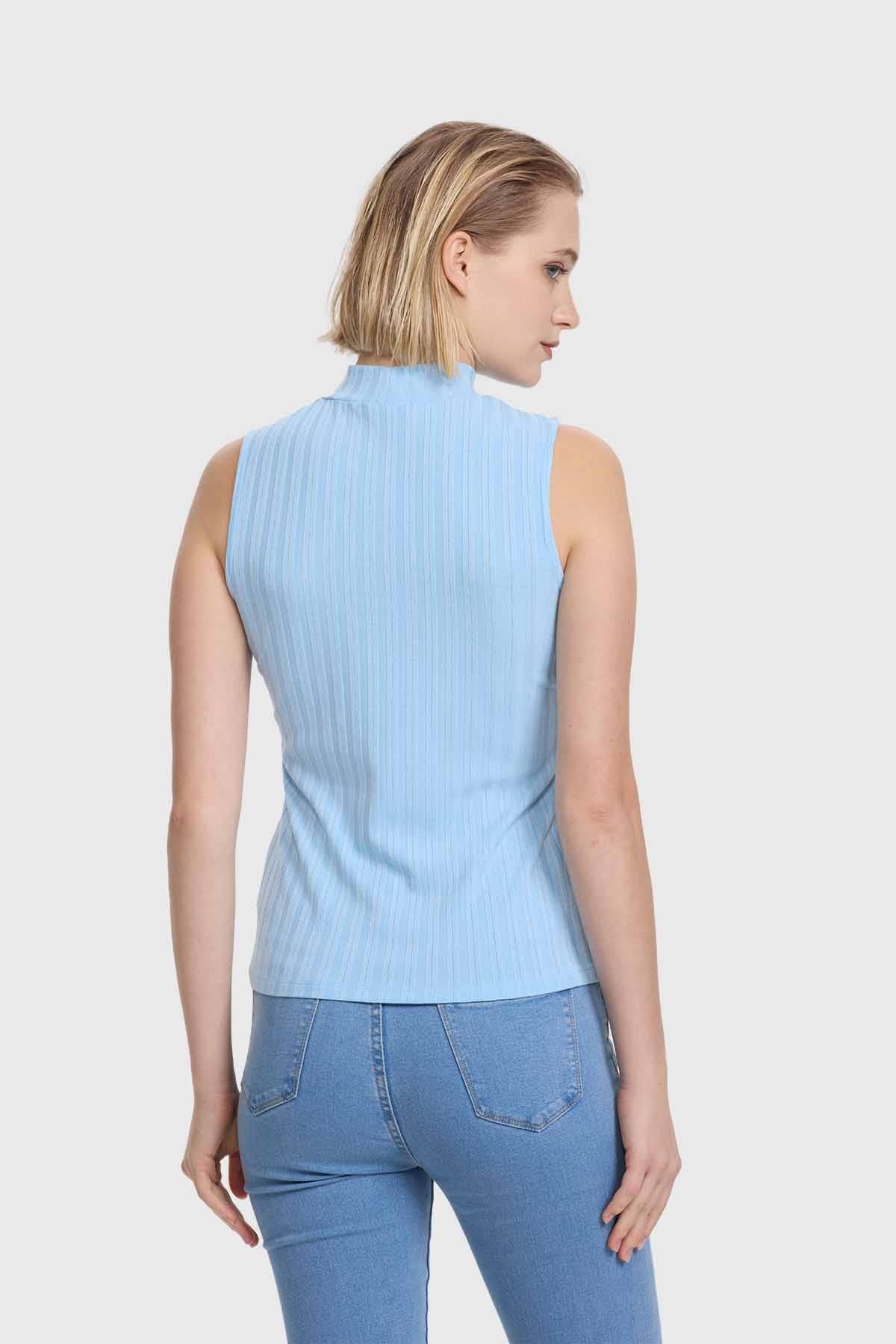 Polera Mujer Rib Celeste