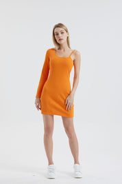 Vestido Mujer Rib Asimétrico Naranjo
