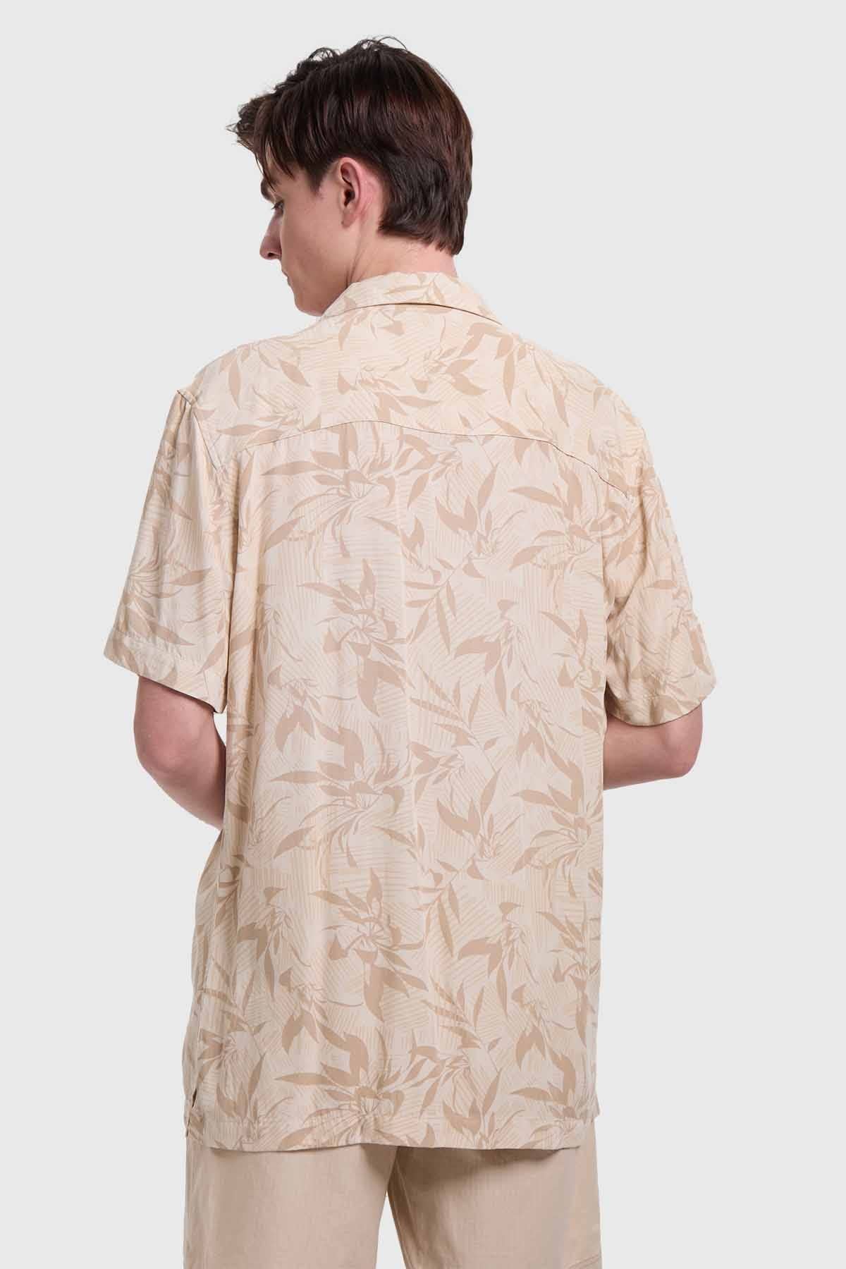 Camisa Hombre Print Tropical Beige
