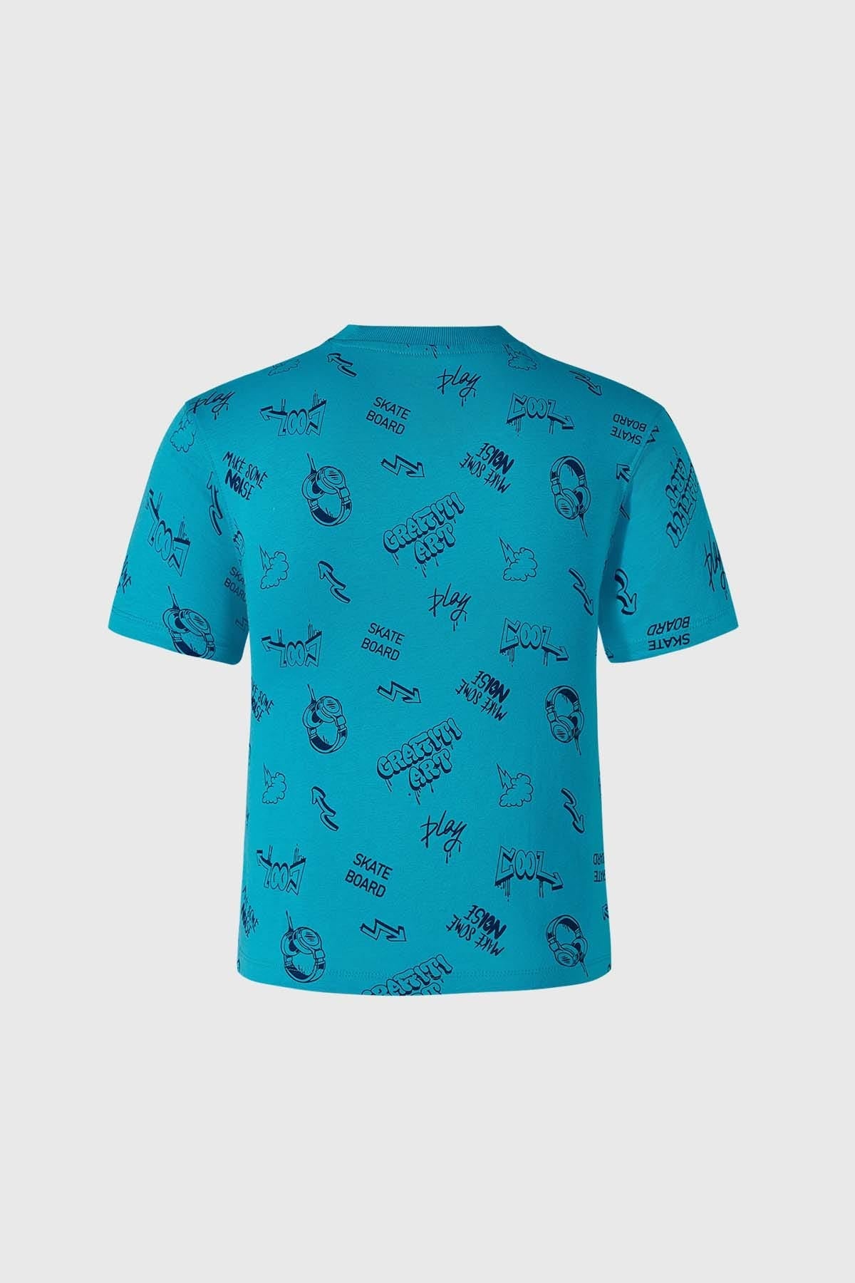 Polera Niño Print Oversize Turquesa
