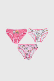 Calzón niña tripack Hello Kitty en color rosado con estampados divertidos.