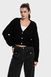 Sweater Mujer Cuello V Abierto Negro