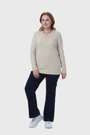 Polera Mujer Cuello V Rib Beige