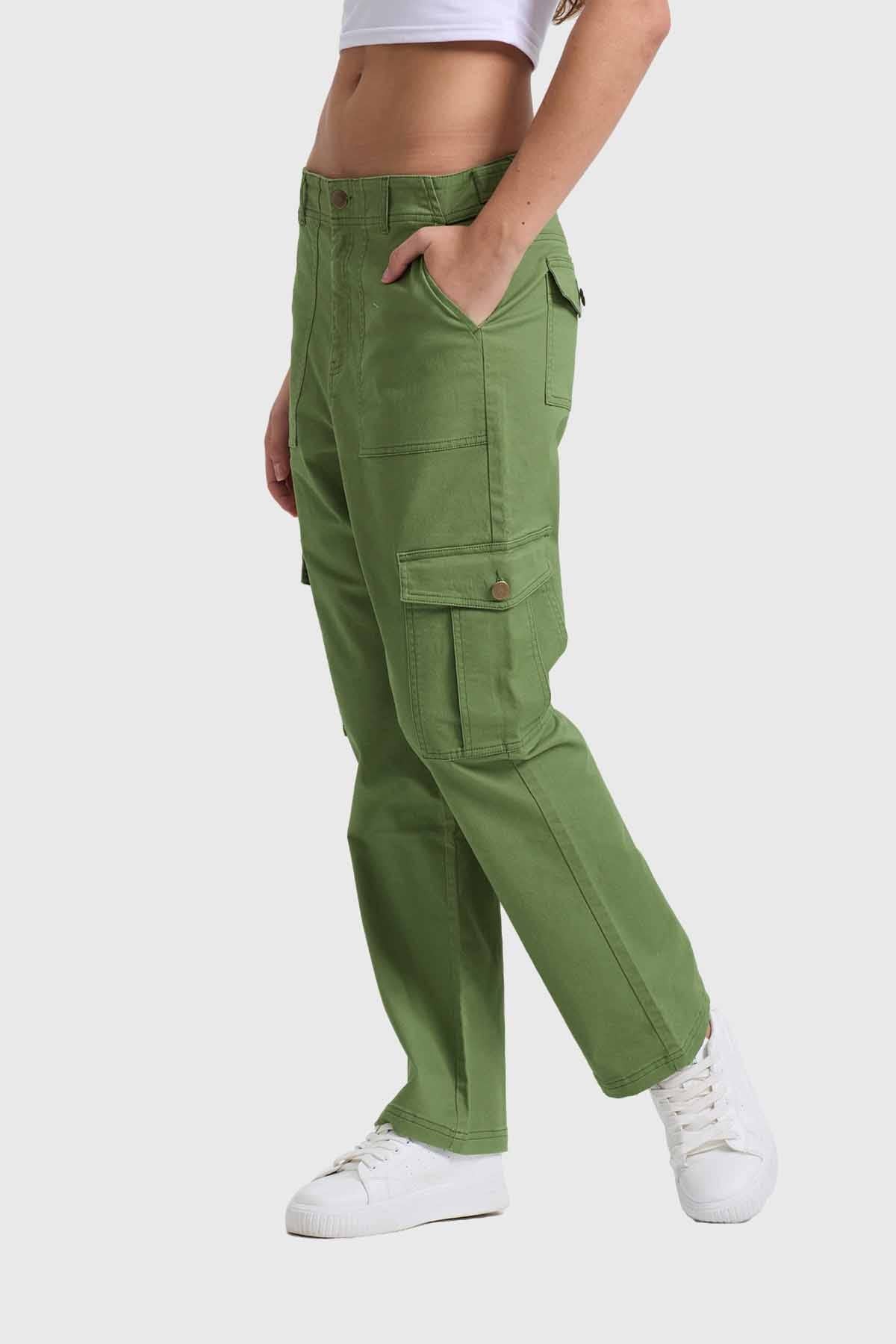 Pantalón Mujer Semi Recto Gabardina Verde