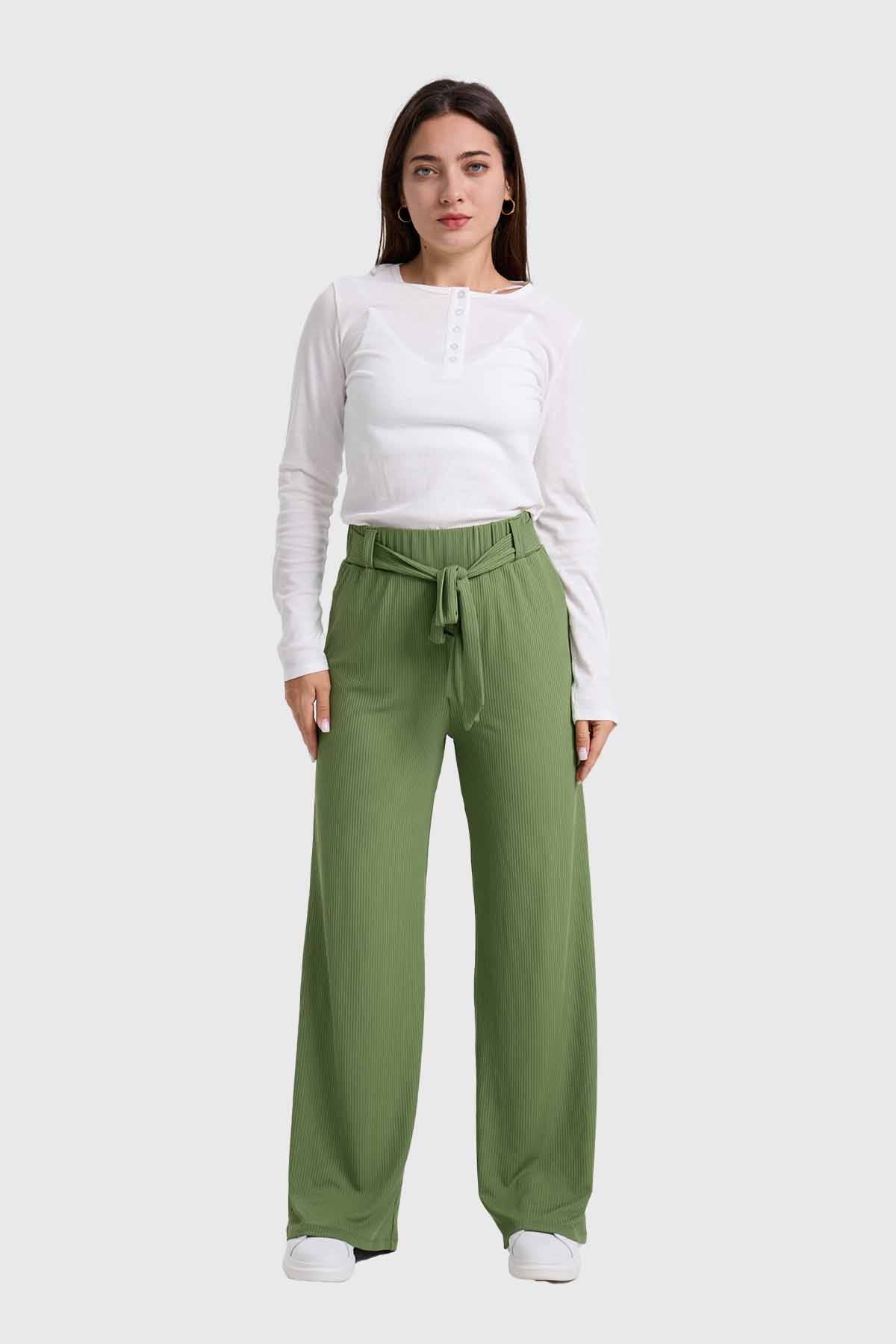 Pantalón Mujer Palazzo Pretina Elasticada Verde