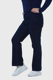 Jeans Mujer Flare Bolsillo Parche Azul