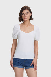 Blusa Mujer Manga Globo Panal Espalda Crudo