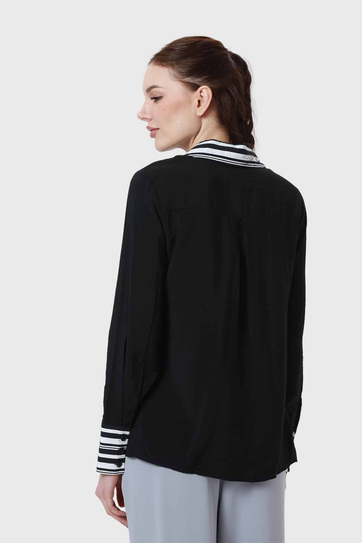 Blusa Mujer Satinada Y Abotonada Negro