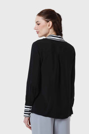 Blusa Mujer Satinada Y Abotonada Negro