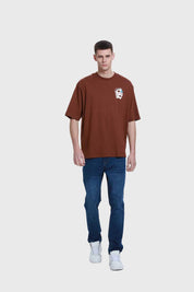 Polera Hombre Doble Print Texto Chocolate