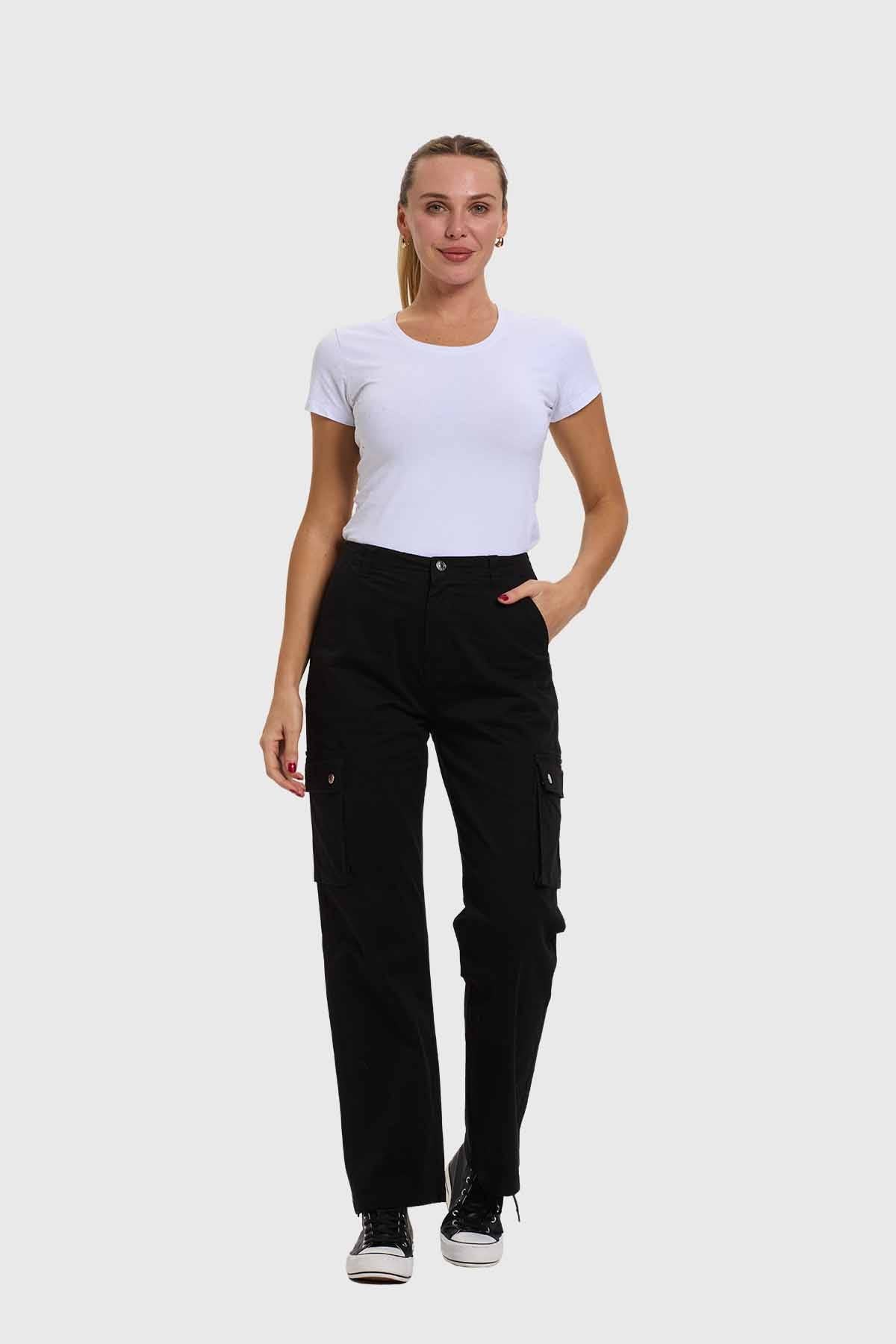 Pantalón Mujer Cargo Gabardina Negro