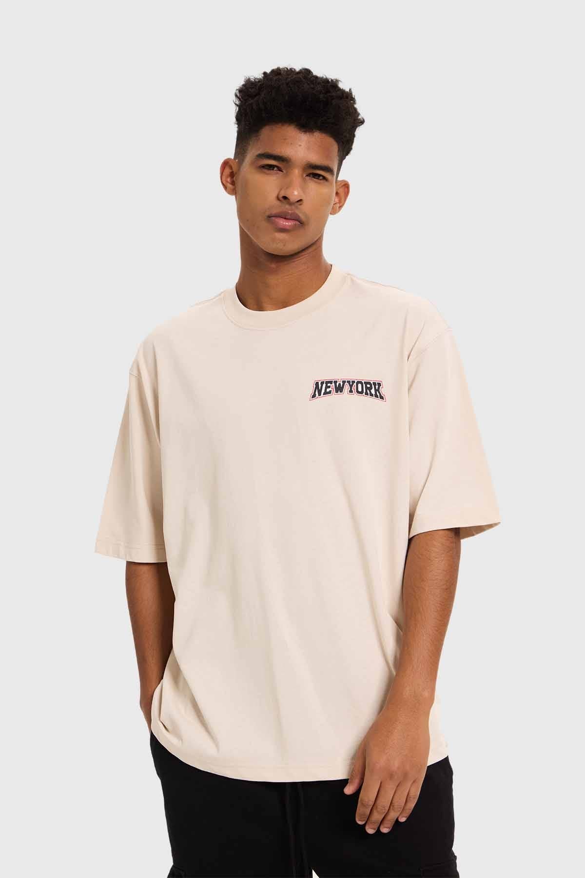 Polera Hombre Print Flamas Beige
