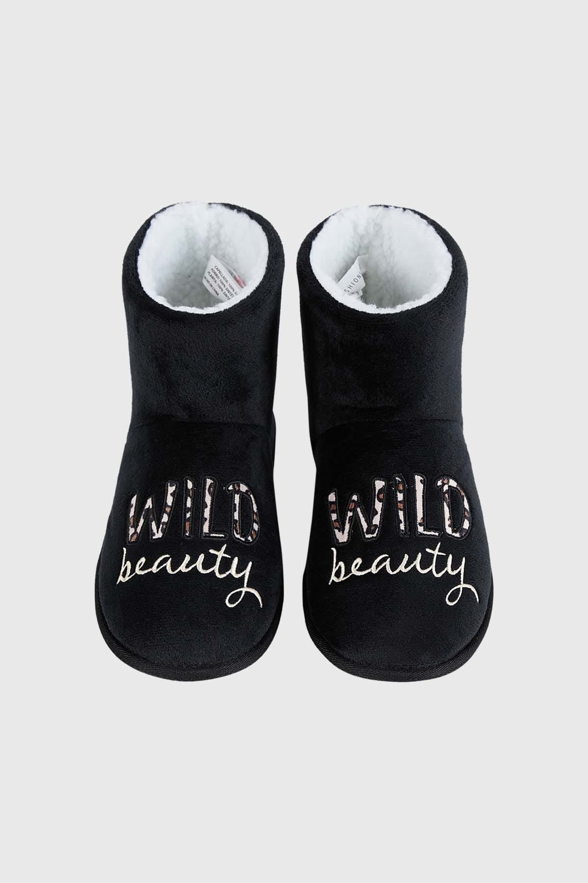 Pantufla Mujer Botita Print Negro