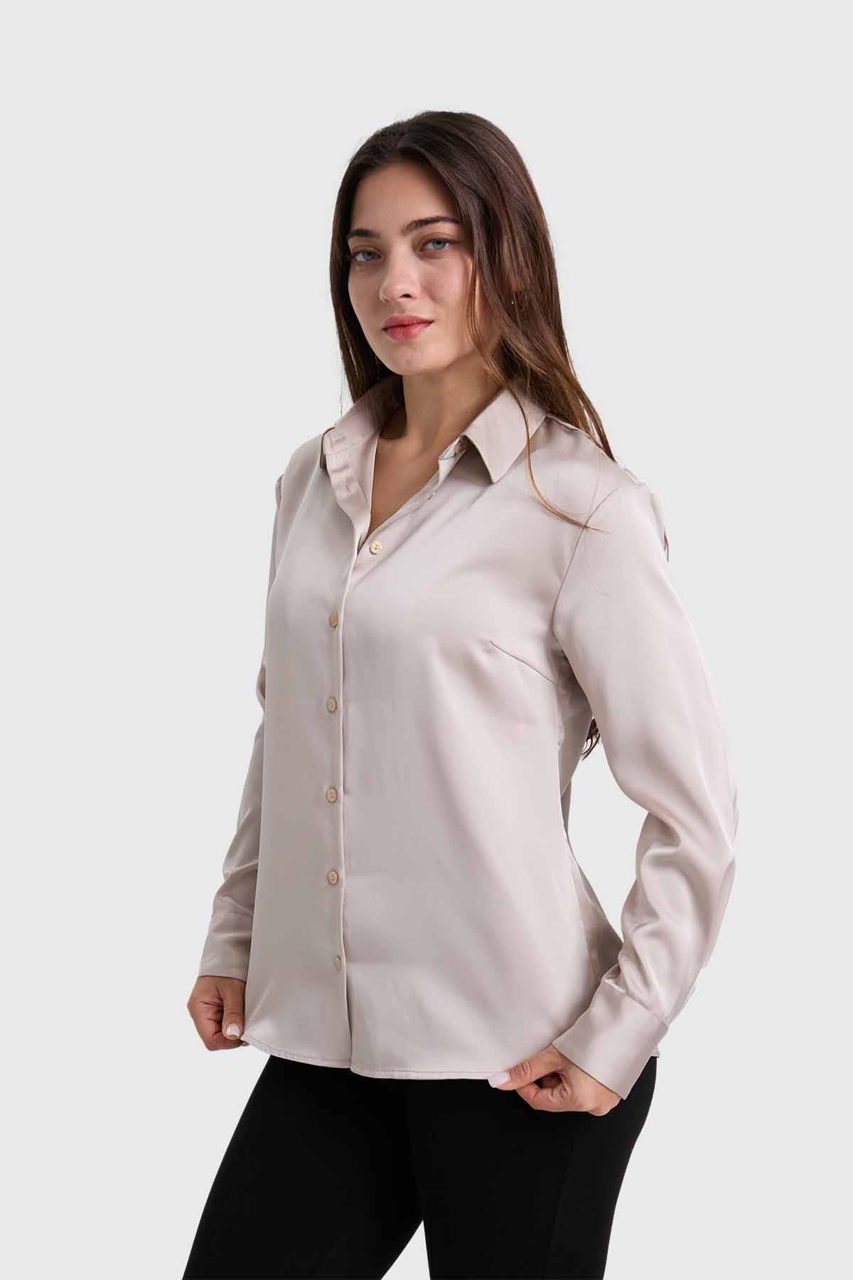 Blusa Mujer Satinada Abotonada Gris