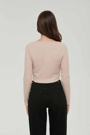Polera Mujer Top Botones Beige