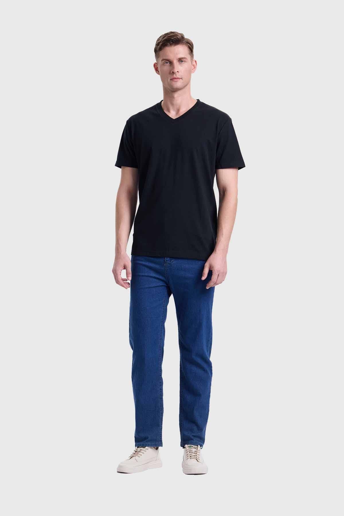 Polera Hombre Cuello V Básica Negro