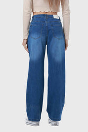 Jeans Mujer Bolsillo D Calce Recto Azul