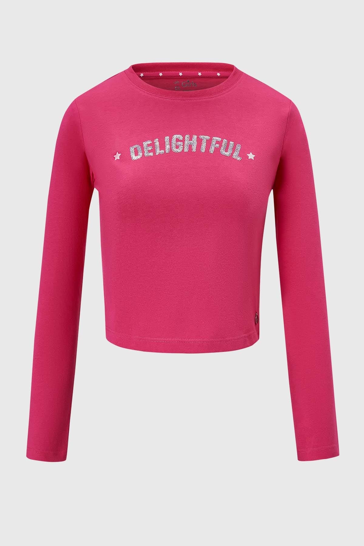 POLERA NIÑA LETRAS LENTEJUELAS ROSADO