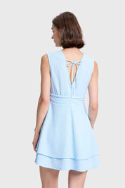 Vestido Mujer Corto Doble Capa Celeste