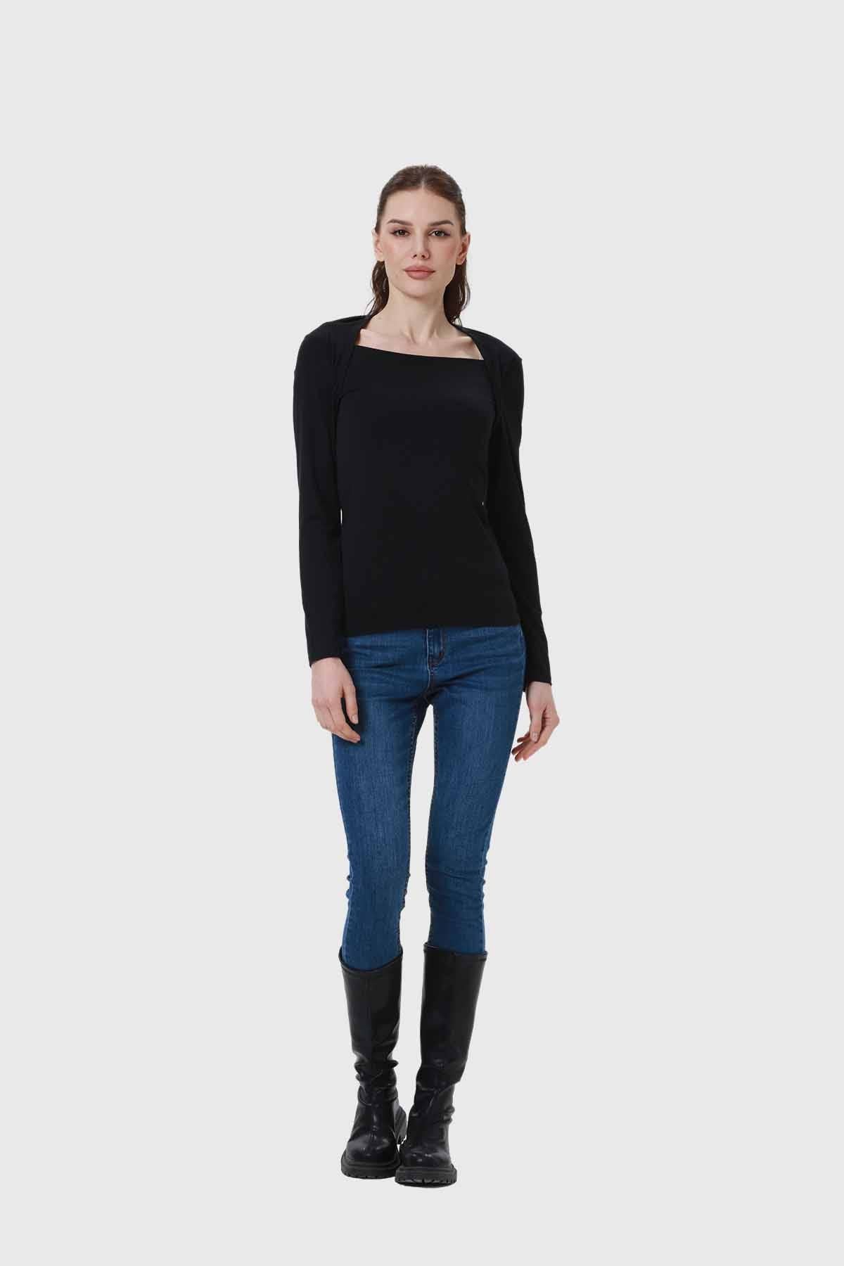 Polera Mujer Aplicación Cuello Negro