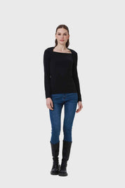 Polera Mujer Aplicación Cuello Negro