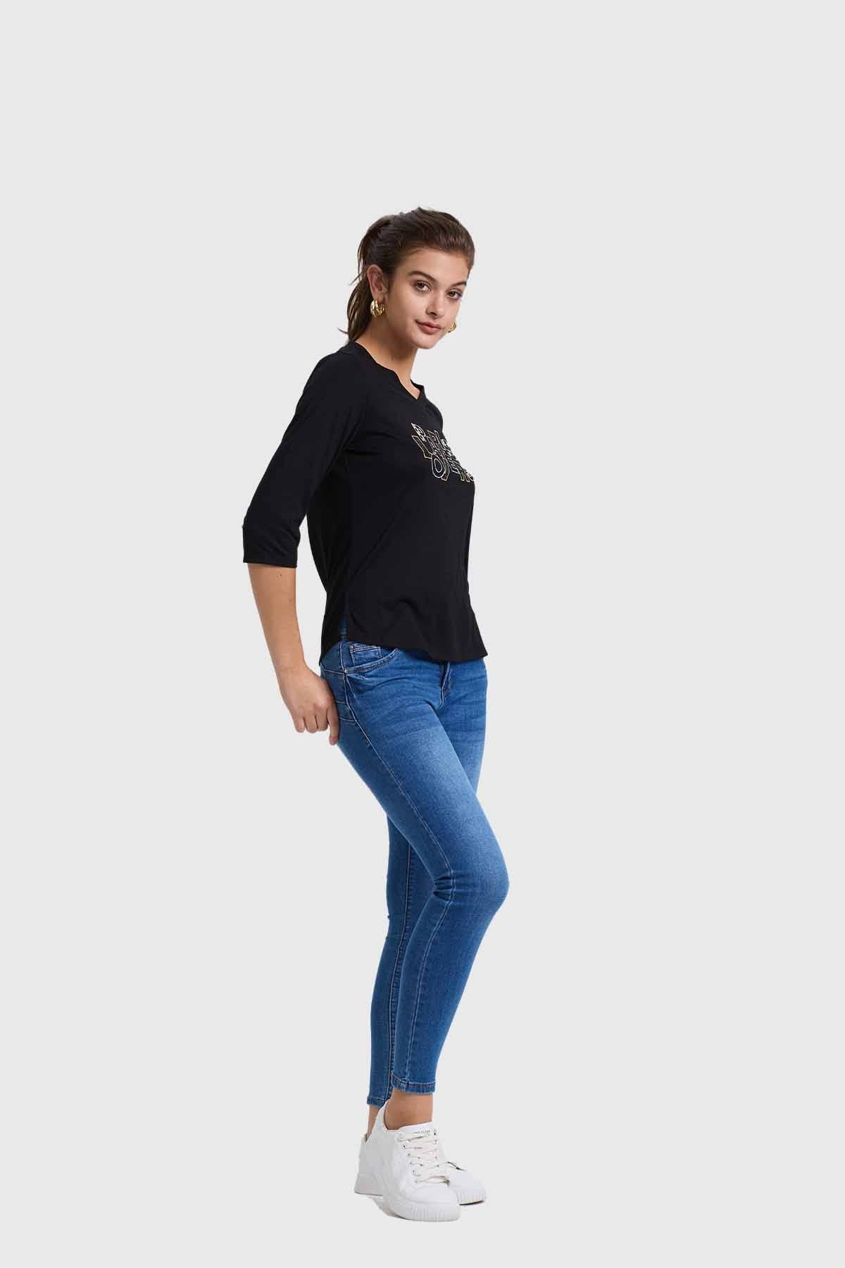 Polera Mujer Aplicación Negro