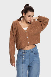 Sweater Mujer Cuello V Abierto Camel