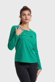 Polera Mujer Pata Botón Rib Verde