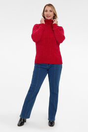 Sweater Mujer Trenzado Rojo