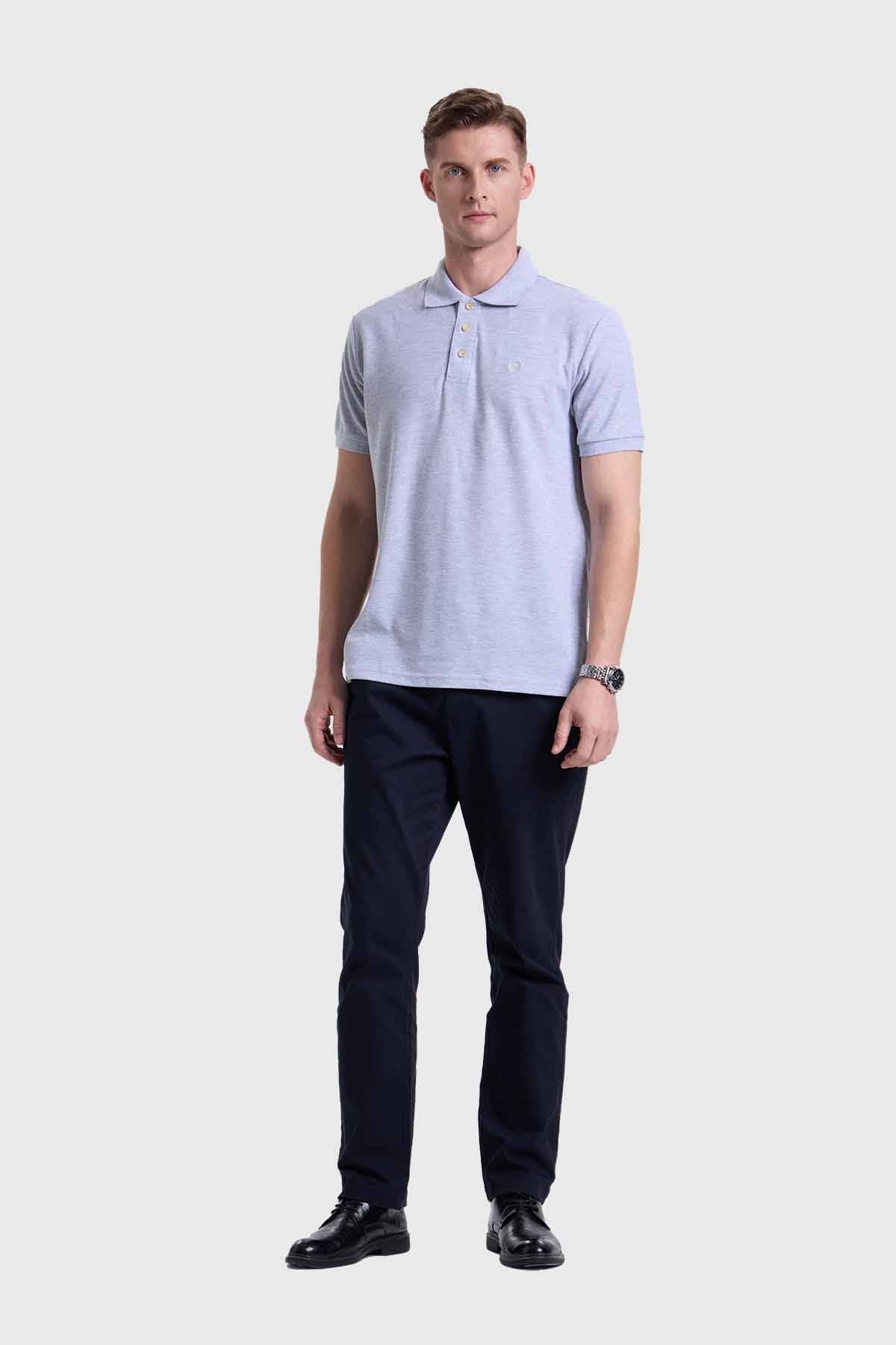 POLERA HOMBRE PIQUE BÁSICA LISA GRIS MELANGE