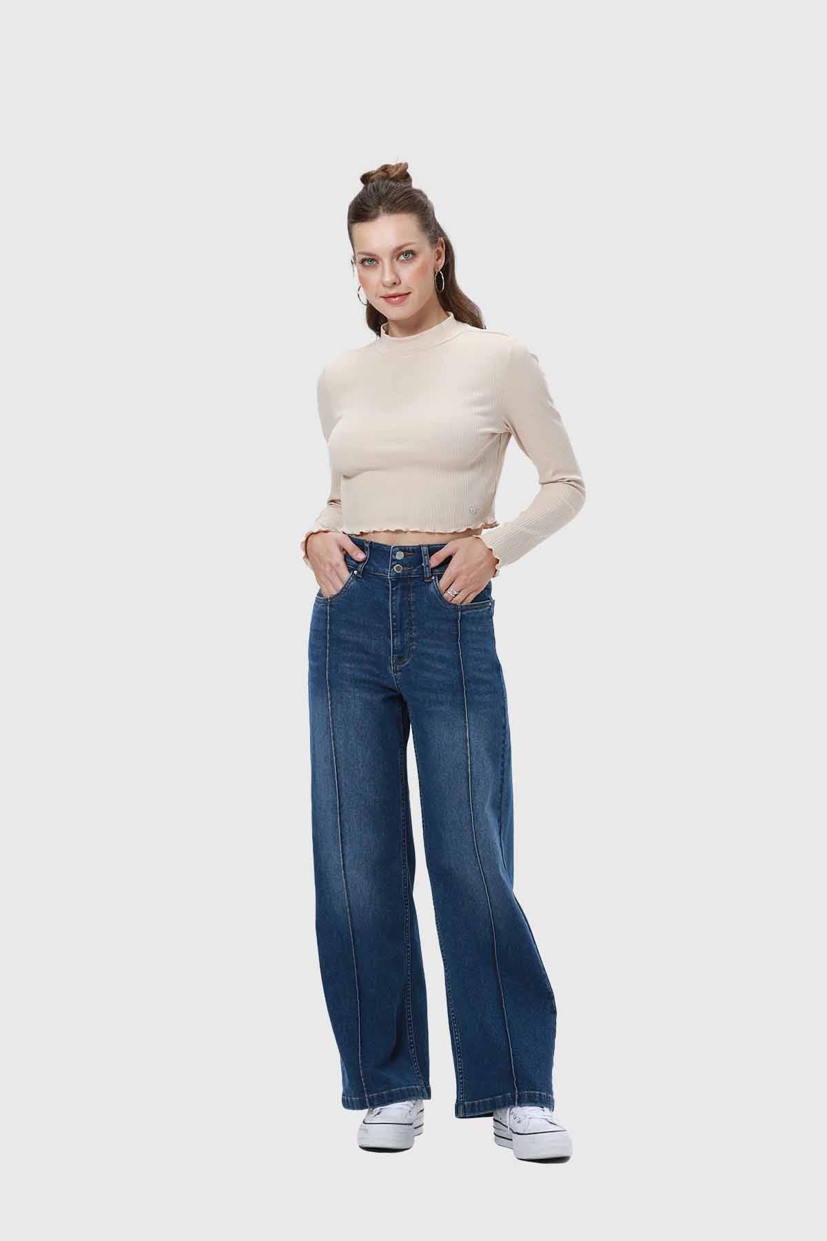 Jeans Mujer Wide Leg Linea Azul