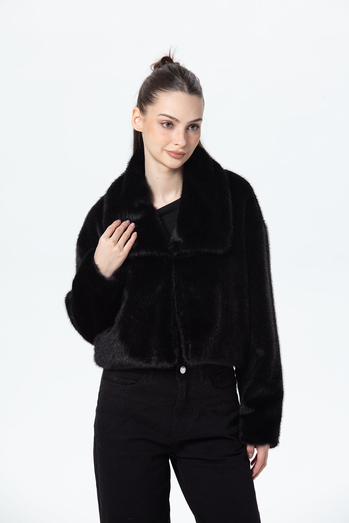 CHAQUETA MUJER PELUDO NEGRO